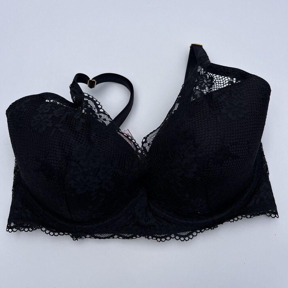 Victorias Secret Plunge Padded Bra Black Lace Trim Size 36DDD